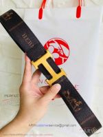 AAA Replica Hermes Reversible Leather Belt Price - Gold H Buckle 